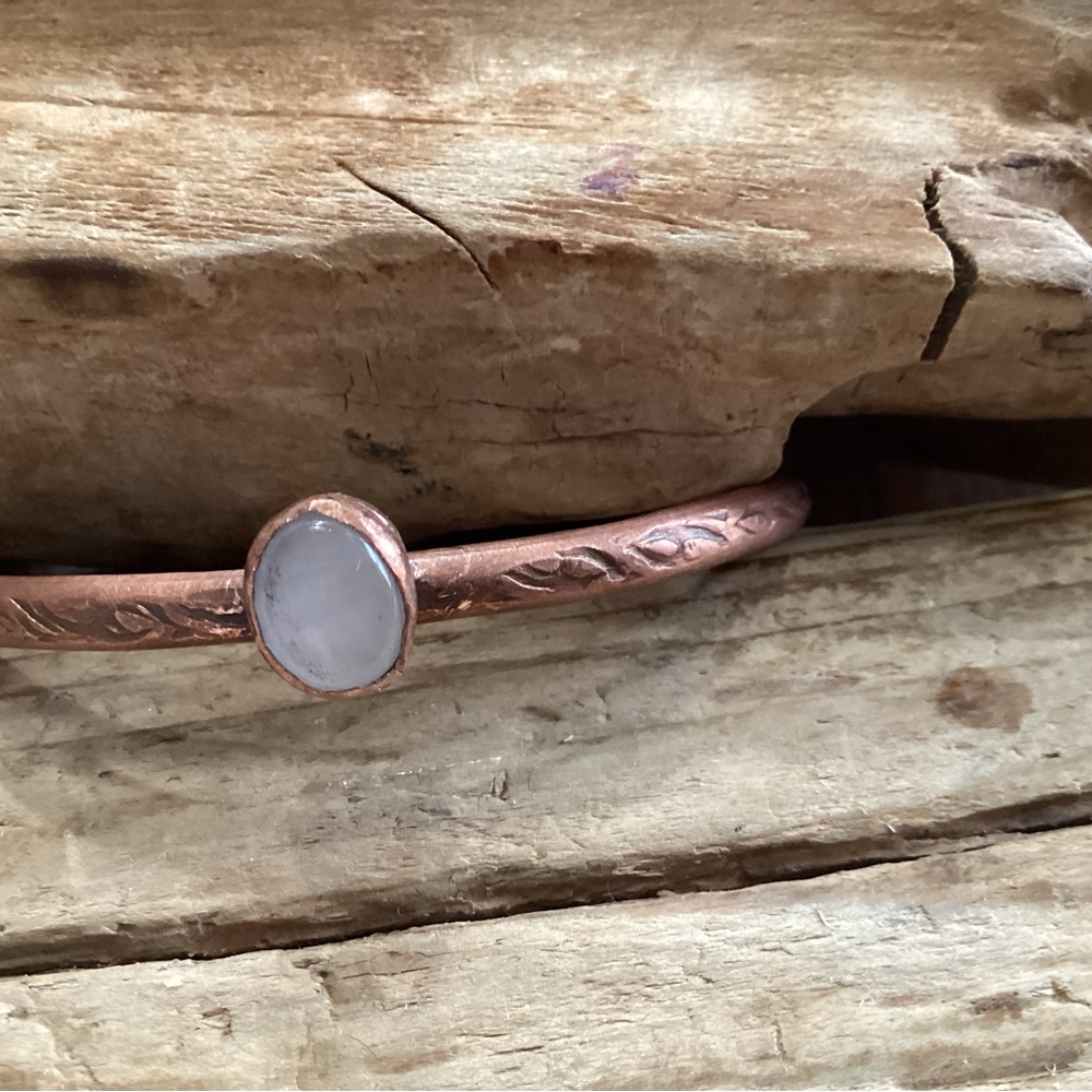 Handcrafted Copper Bracelet with Rose Quartz
